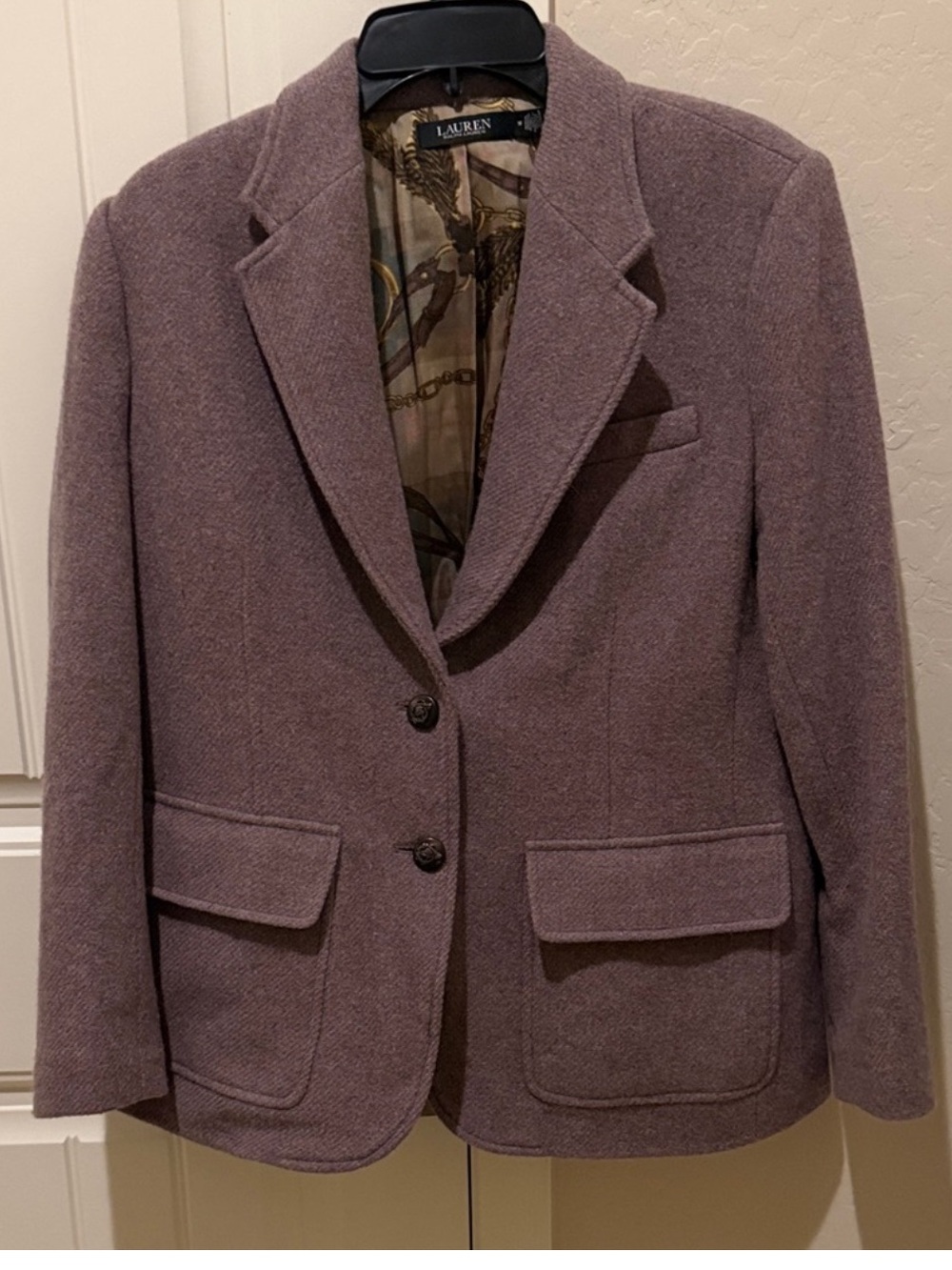 Lauren by Ralph Lauren Runway Herringbone Purple Wool Blazer Jacket Sz 14